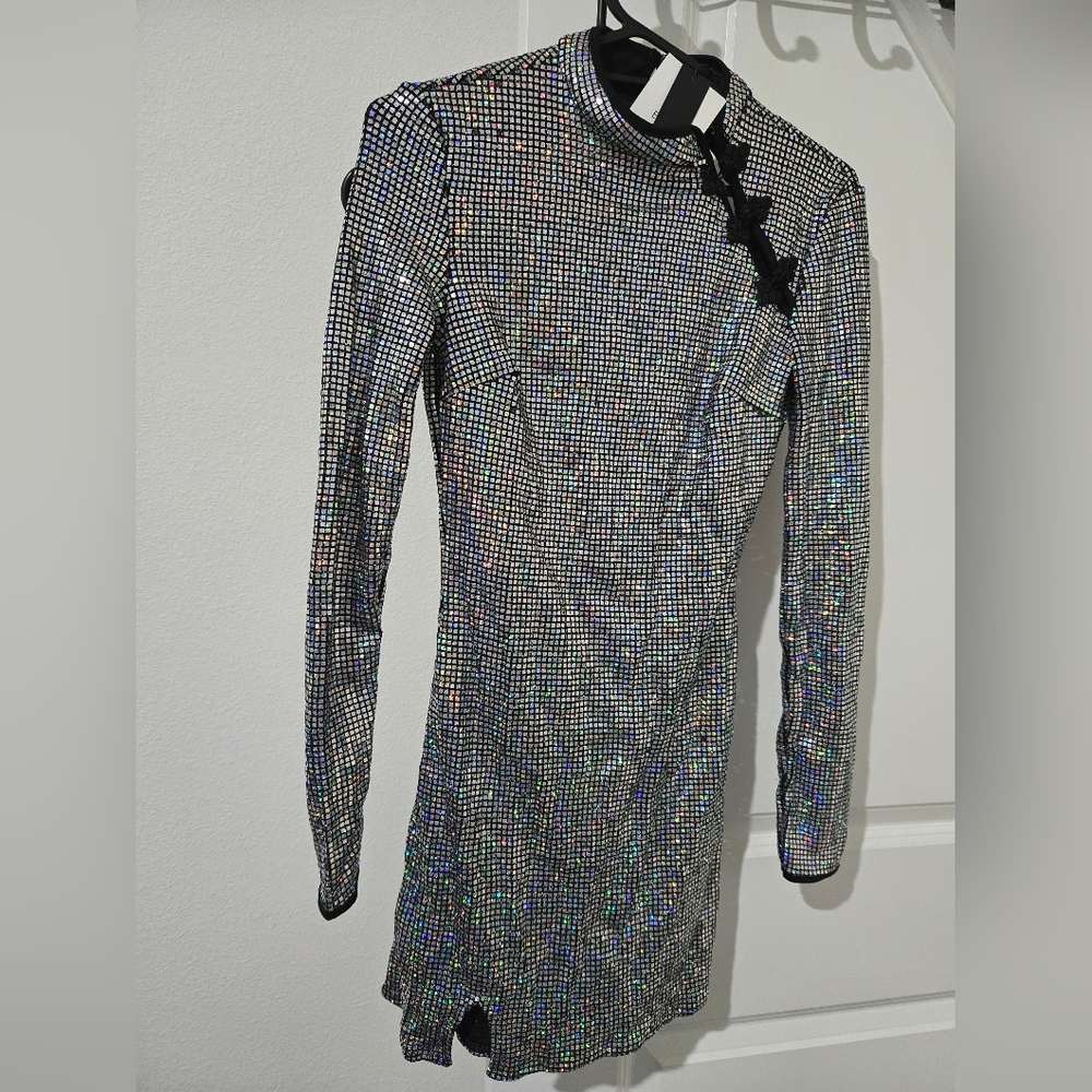 Bershka Black and Silver Sequin Top